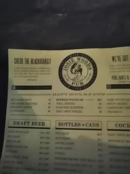 menu of Josie Woods Pub