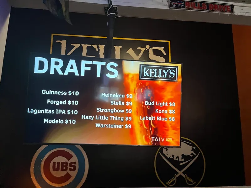 menu of Kelly's Sports Bar