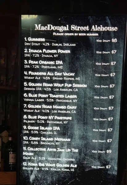 menu of MacDougal Street Ale House