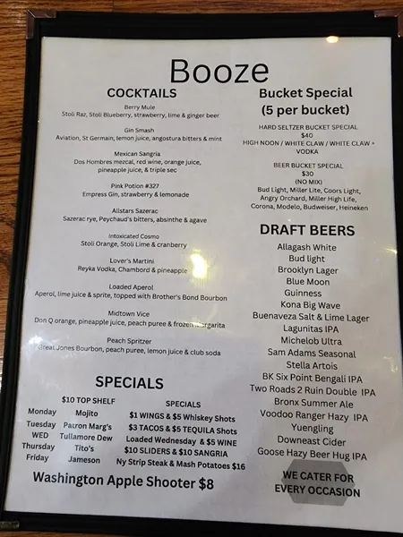 menu of All Stars Sports Bar & Grill