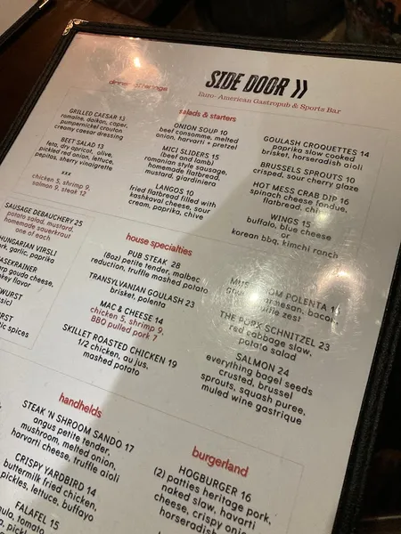 menu of Side Door