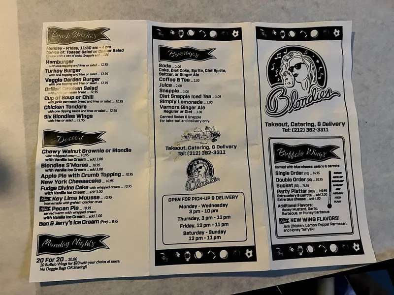 menu of Blondies Sports