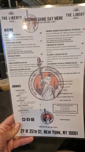 menu of Big Apple Cleveland Browns Backers of NYC