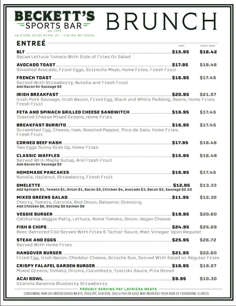 menu of Beckett's Bar & Grill