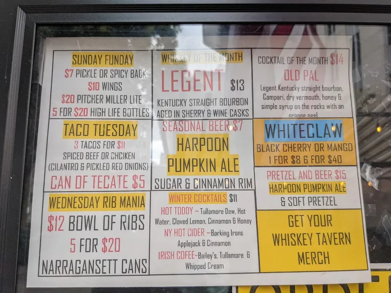 menu of Whiskey Tavern