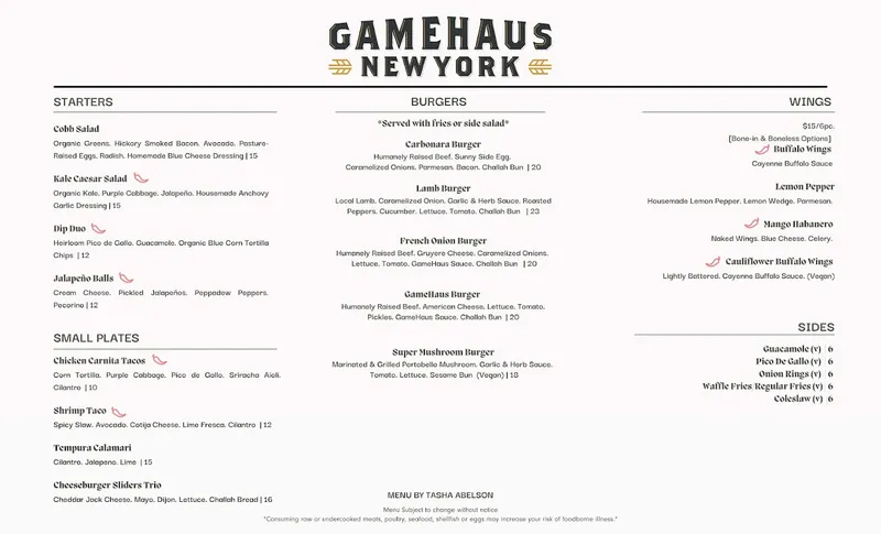 menu of Gamehaus New York - Sports Bar, Beer Hall, Food & Games