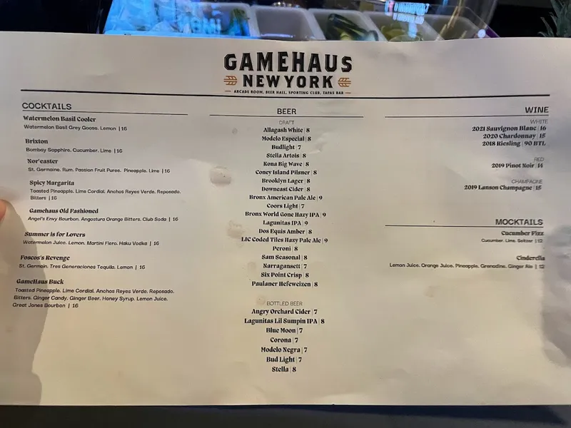 menu of Gamehaus New York - Sports Bar, Beer Hall, Food & Games