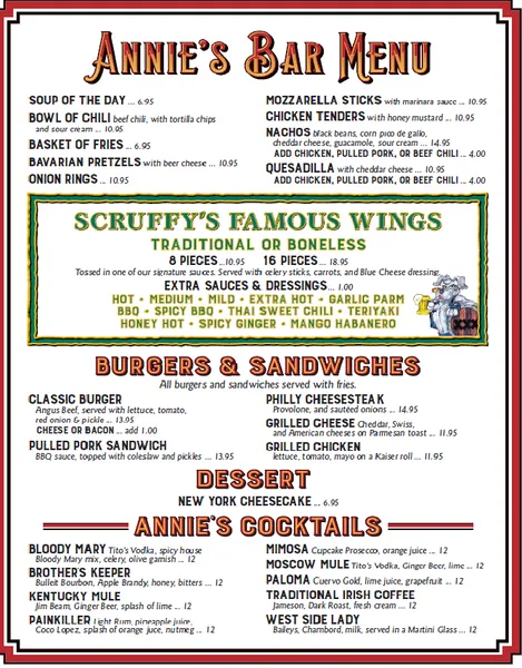 menu of Scruffy Duffy's Tap Room