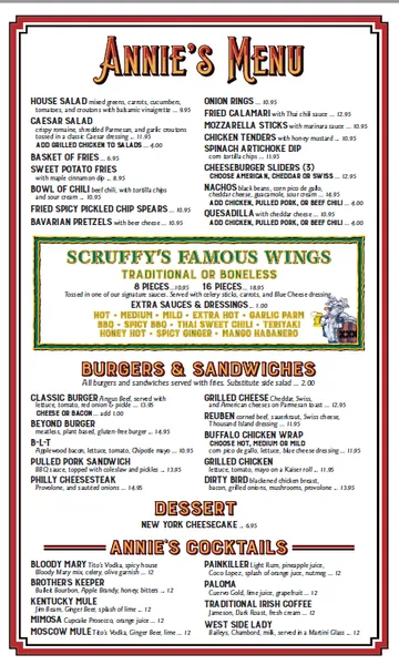 menu of Scruffy Duffy's Tap Room