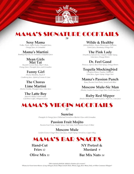 menu of Don't Tell Mama