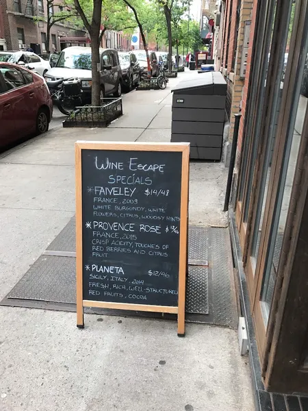 menu of Wine Escape