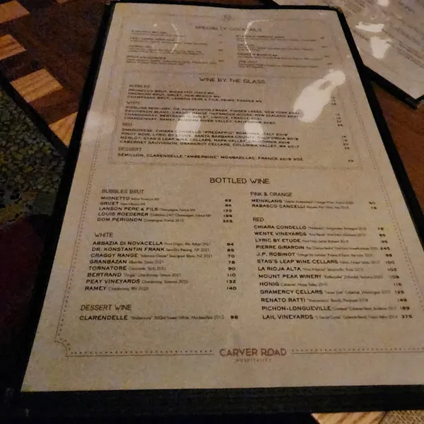 menu of Rosevale Cocktail Room