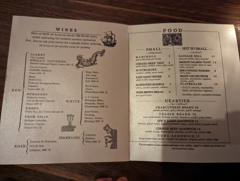 menu of Swift Hibernian Lounge