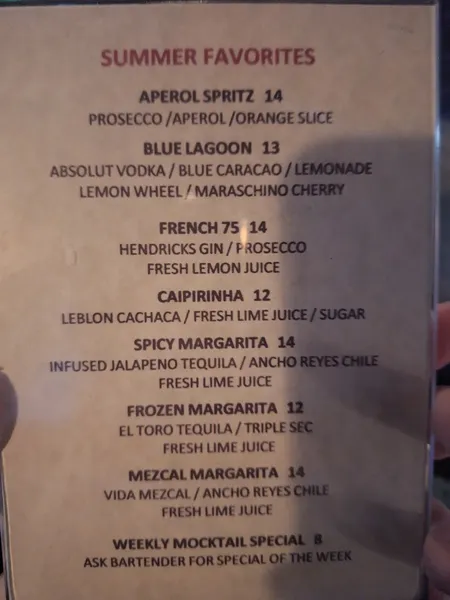 menu of Bull McCabes