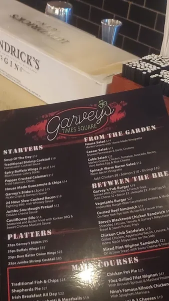 menu of Garvey's Irish Pub