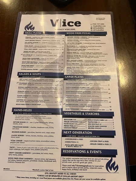 menu of Vice Restaurant