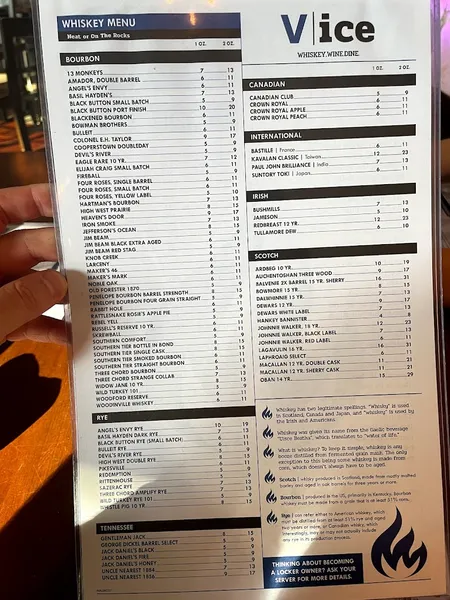 menu of Vice Restaurant