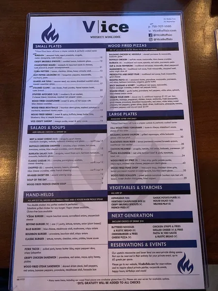 menu of Vice Restaurant