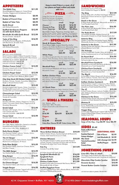 menu of Bada Bing