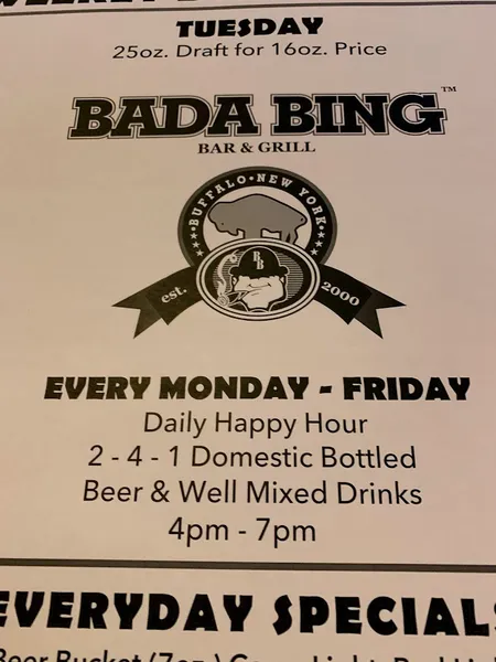 menu of Bada Bing