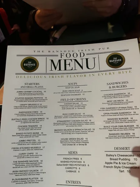 menu of The Banshee Irish Pub