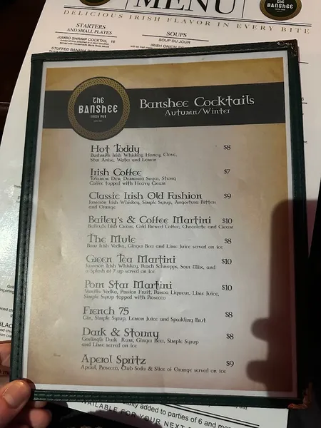 menu of The Banshee Irish Pub