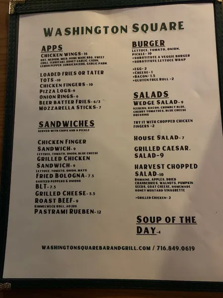 menu of Washington Square