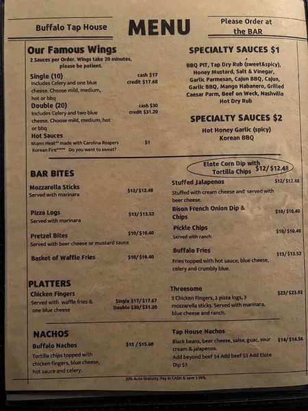 menu of Buffalo Tap House