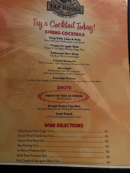 menu of Buffalo Tap House