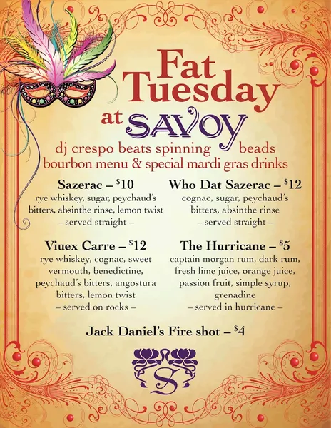 menu of Savoy