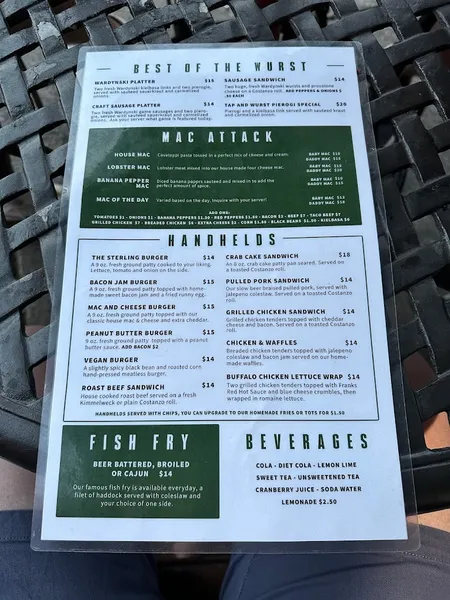 menu of Sterling Tap & Wurst