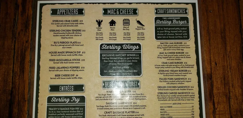 menu of Sterling Tap & Wurst