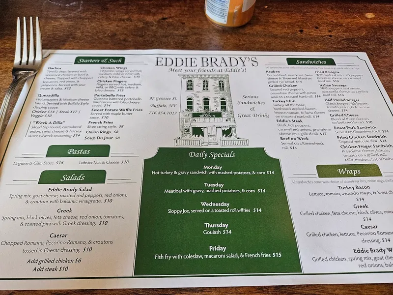 menu of Eddie Brady's