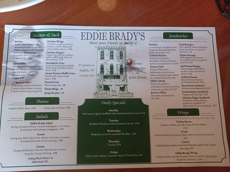 menu of Eddie Brady's