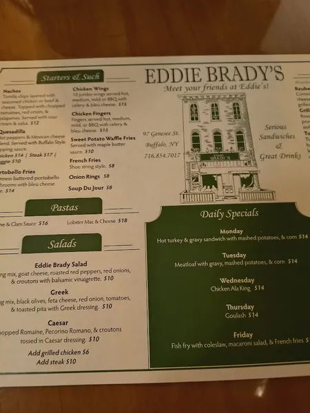 menu of Eddie Brady's