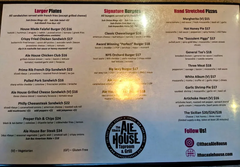 menu of Ithaca Ale House