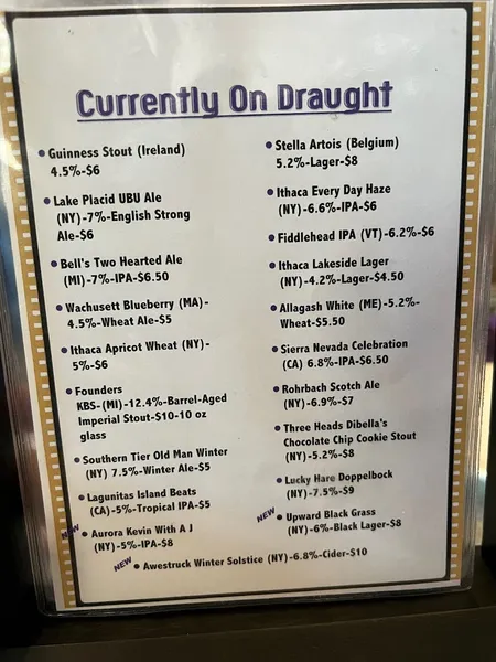 menu of Ithaca Ale House