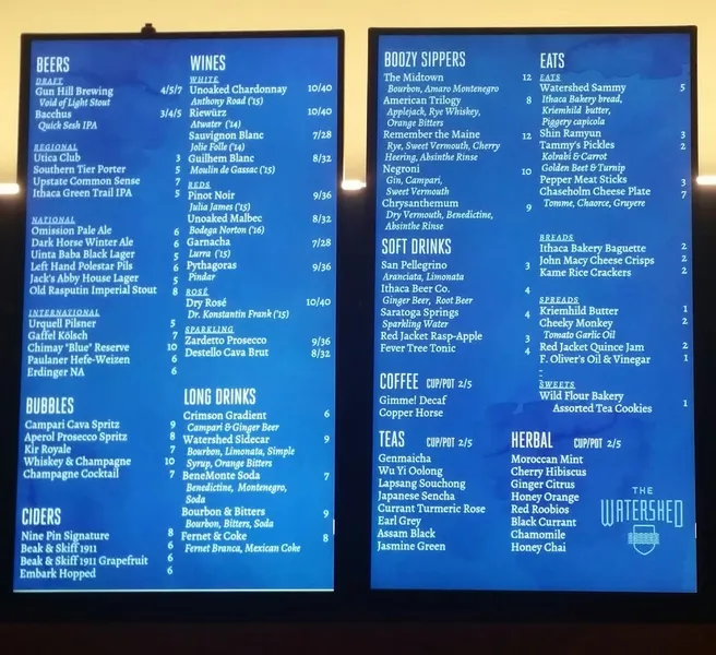 menu of The Watershed