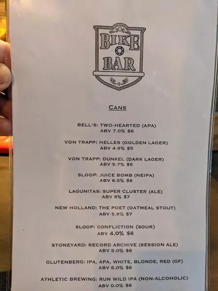 menu of Bike Bar