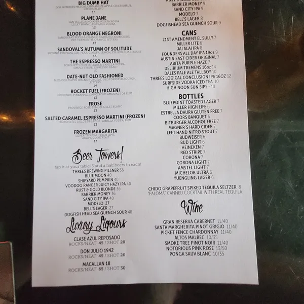 menu of The Rust & Gold