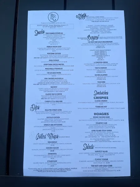 menu of The Rust & Gold