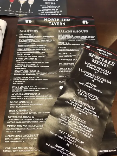 menu of North End Tavern