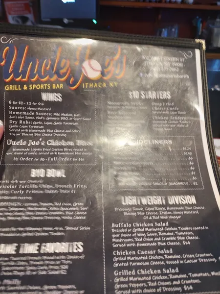 menu of Uncle Joe's Grill & Sports Bar