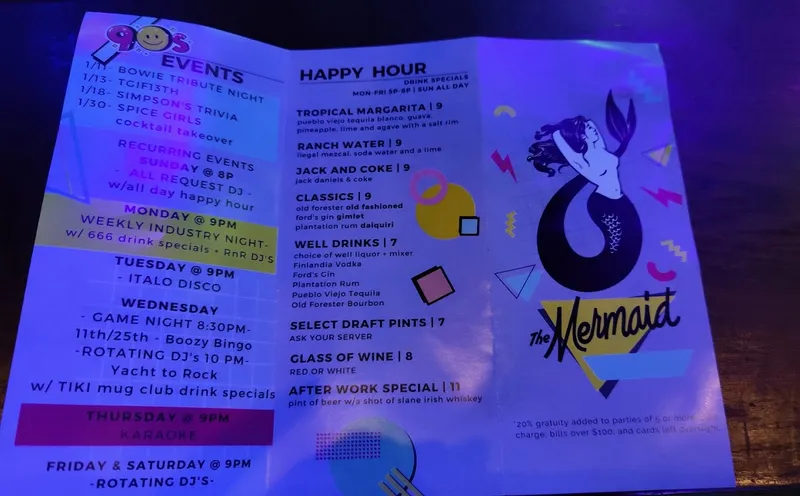 menu of The Mermaid