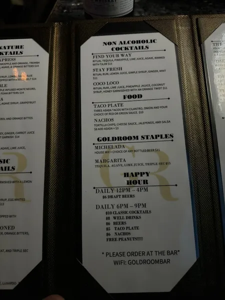 menu of Gold Room