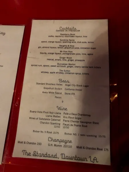 menu of The Rooftop