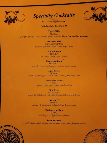 menu of The Wolves