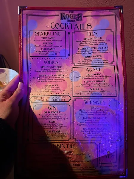 menu of The Roger Room