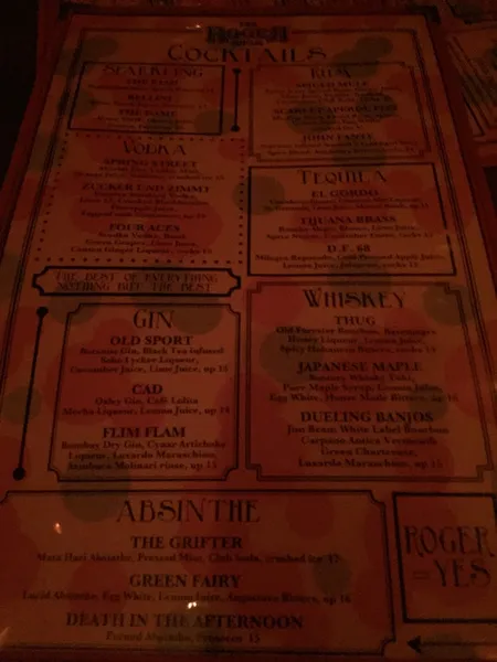 menu of The Roger Room