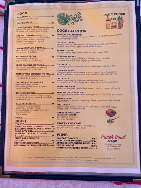 menu of Broken Shaker at Freehand Los Angeles